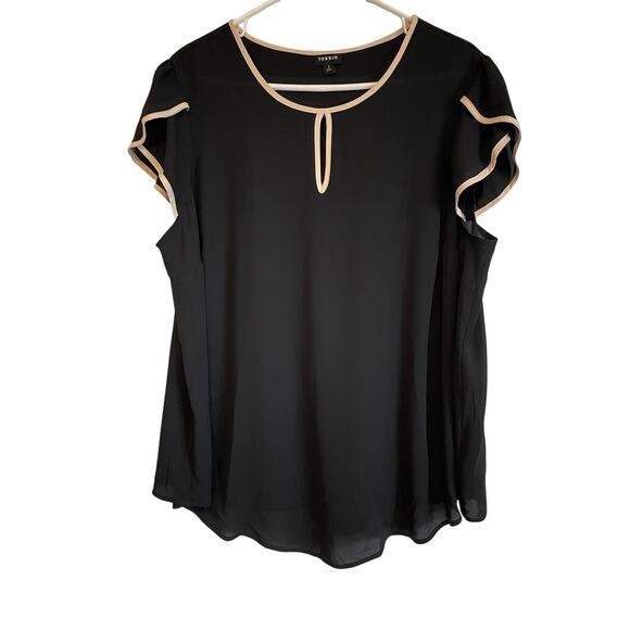 Torrid black tan sheer short tulip sleeve top lightweight blouse solid Size 2X - Picture 1 of 9